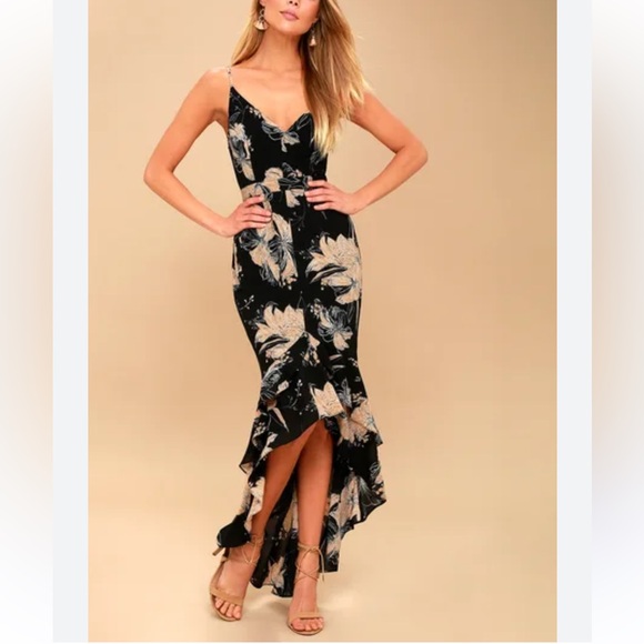Lulus Dresses & Skirts - Lulu's womans night out Black Floral Print High-Low Maxi Dress size M
